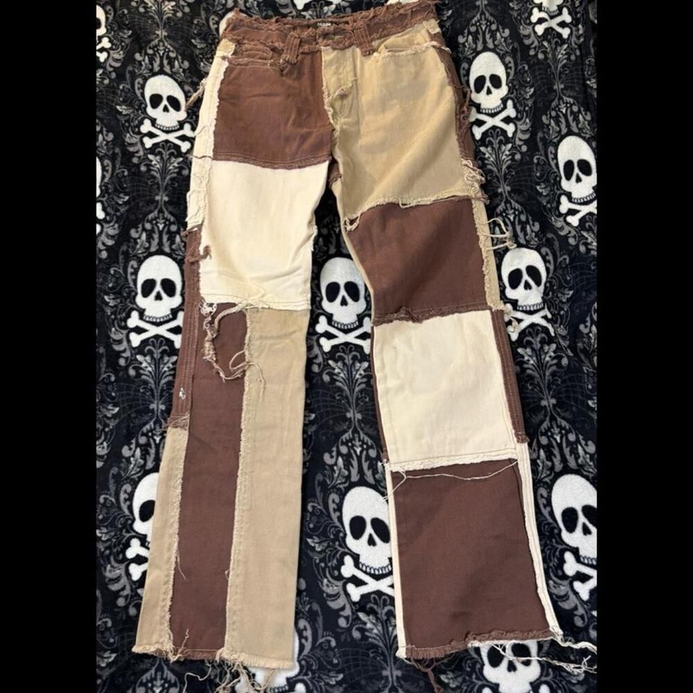 Jaded London Patchwork Denim Jeans W25 Brown Beige Distressed Y2K Grunge NWT